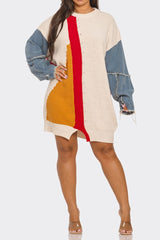 Denim Sleeve Sweater Dress