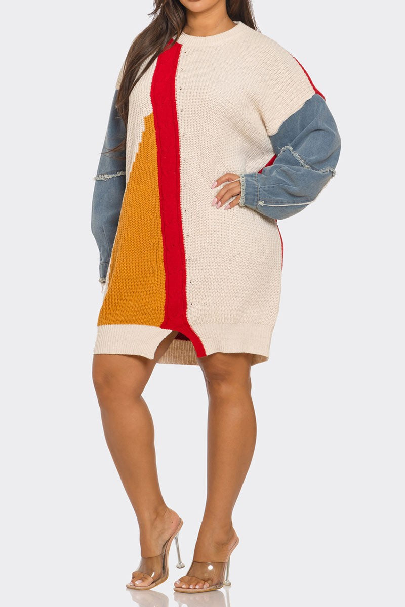 Denim Sleeve Sweater Dress