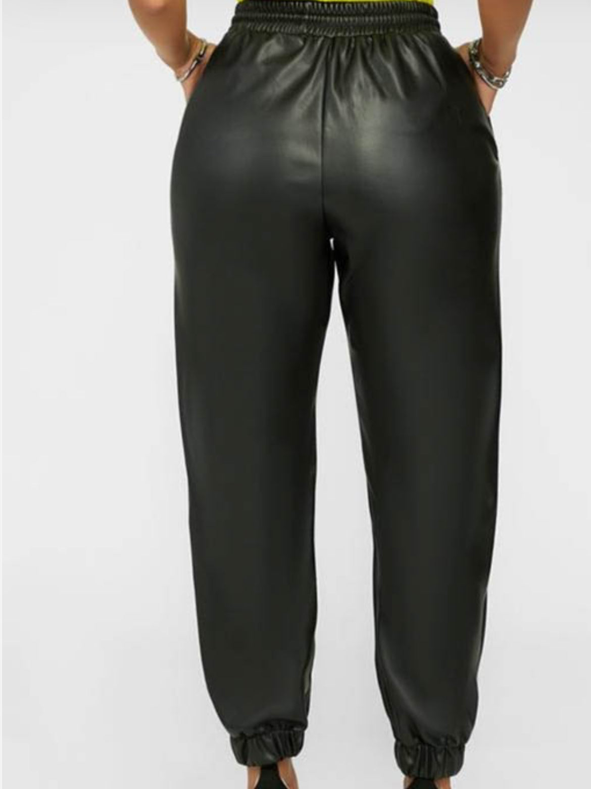 Black Faux Leather Joggers