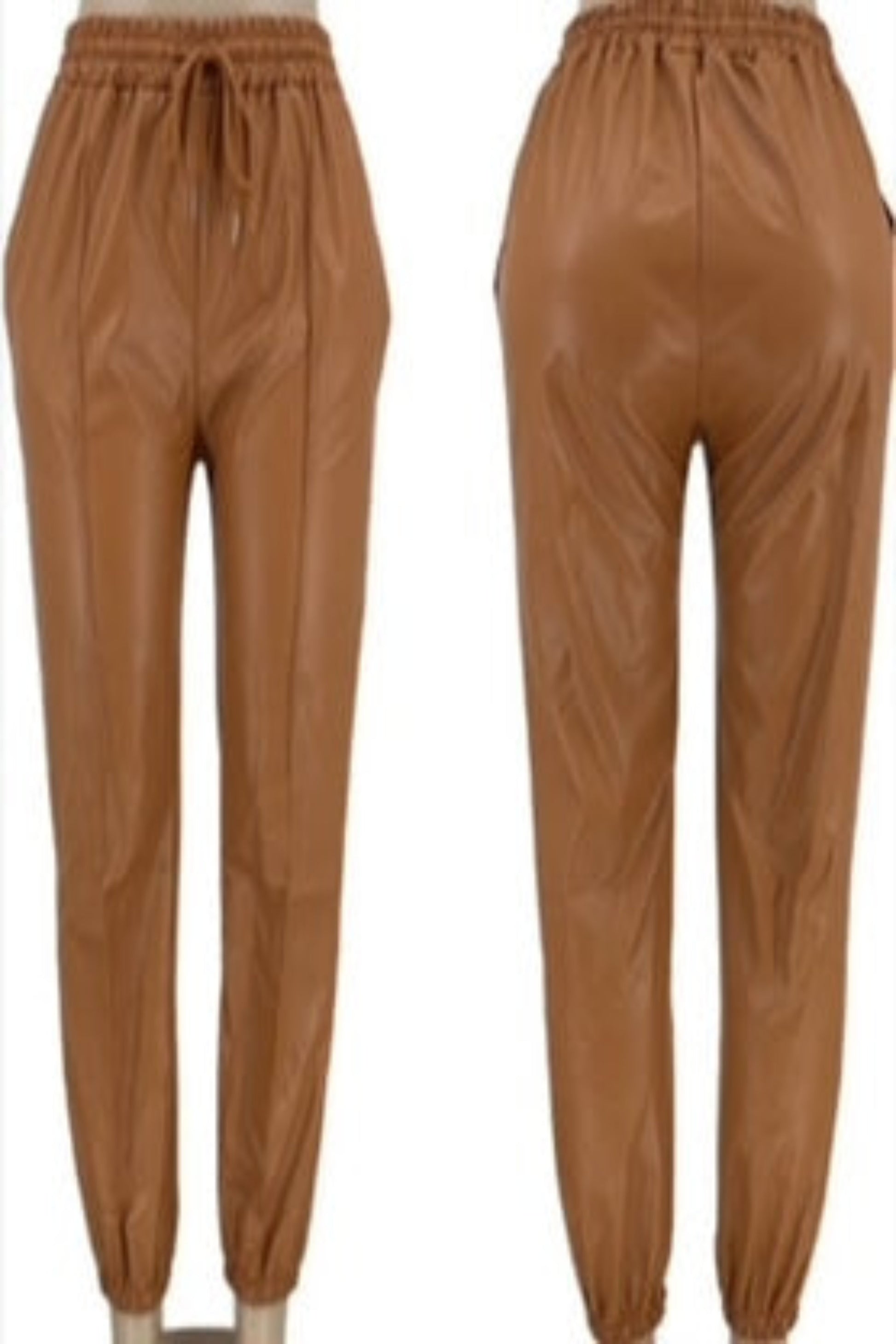 Cognac Faux Leather Pants/Joggers