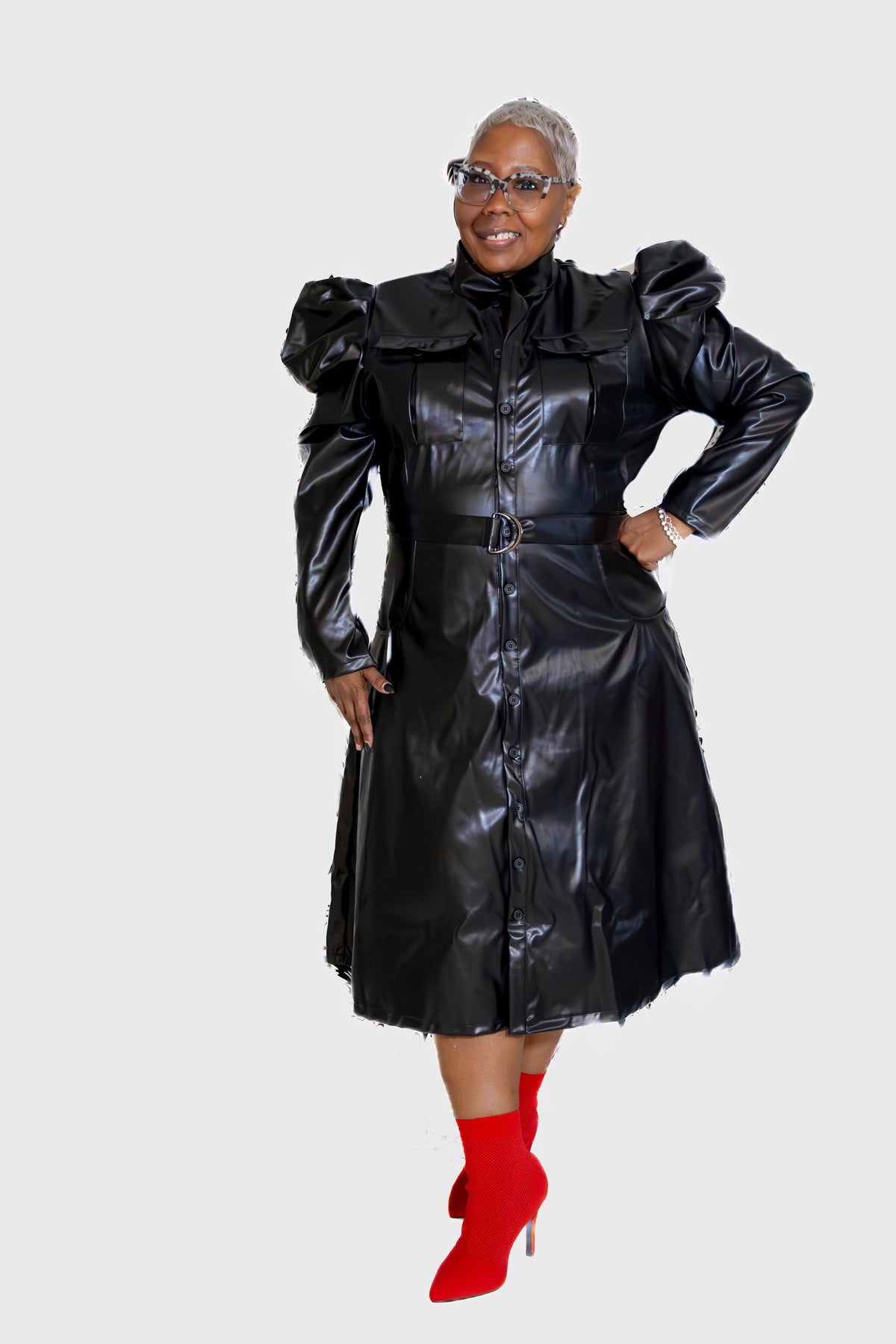 Puff Sleeve Faux Leather Dress