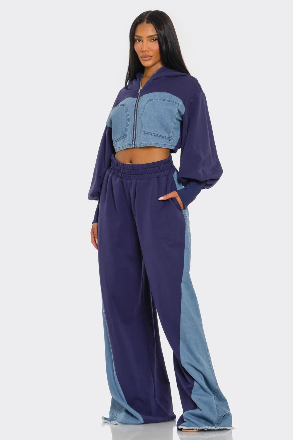 PLUS SIZE Two-Tone Denim Panel Utility Set