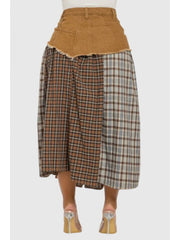 Plaid Skirt with Brown Denim
