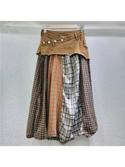 Plaid Skirt with Brown Denim