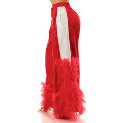 Plus Size Ruffle Detail Drawstring Elastic Waist Wide Leg Pa