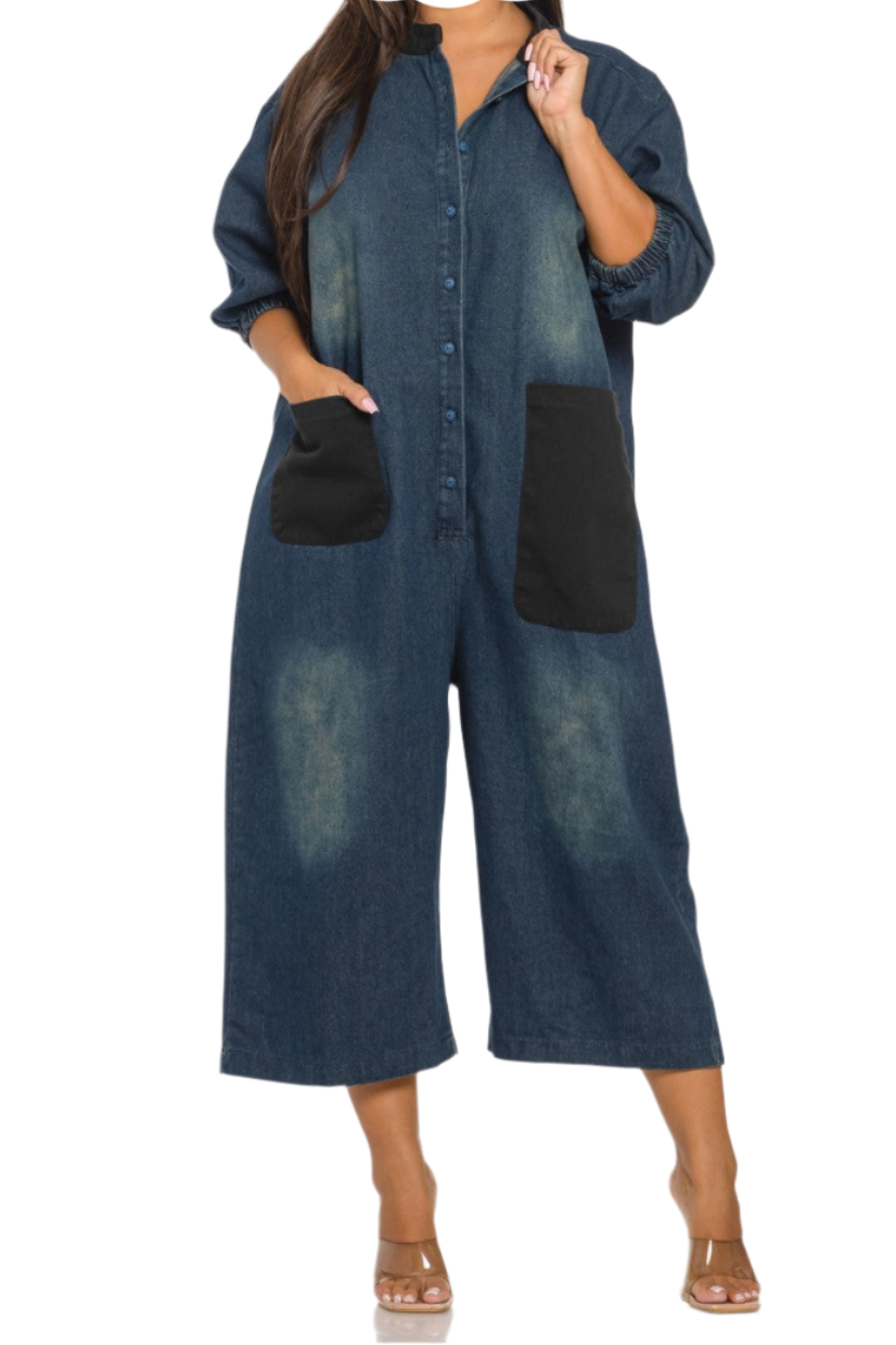 Cropped Denim Pocket Jumper