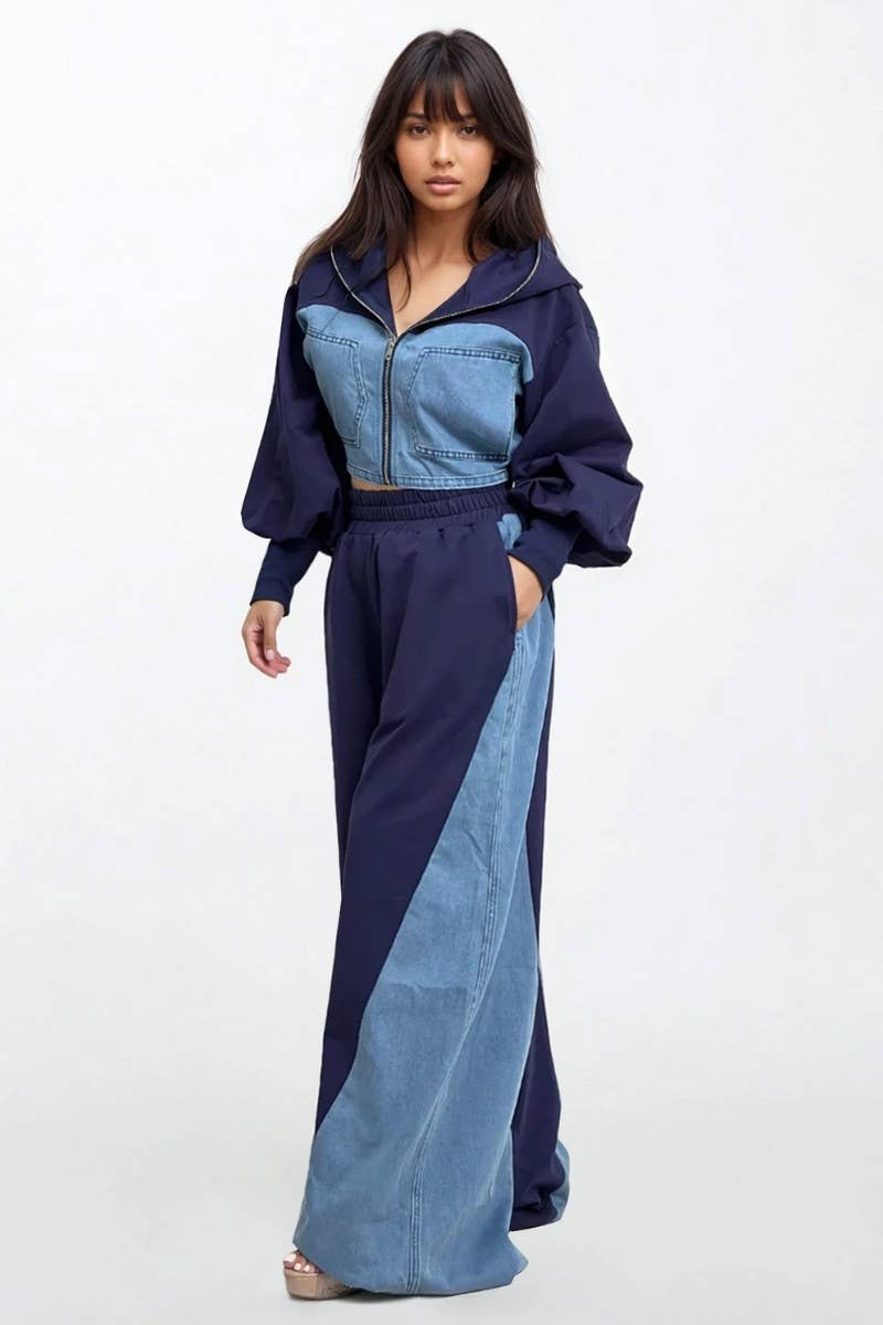 PLUS SIZE Two-Tone Denim Panel Utility Set
