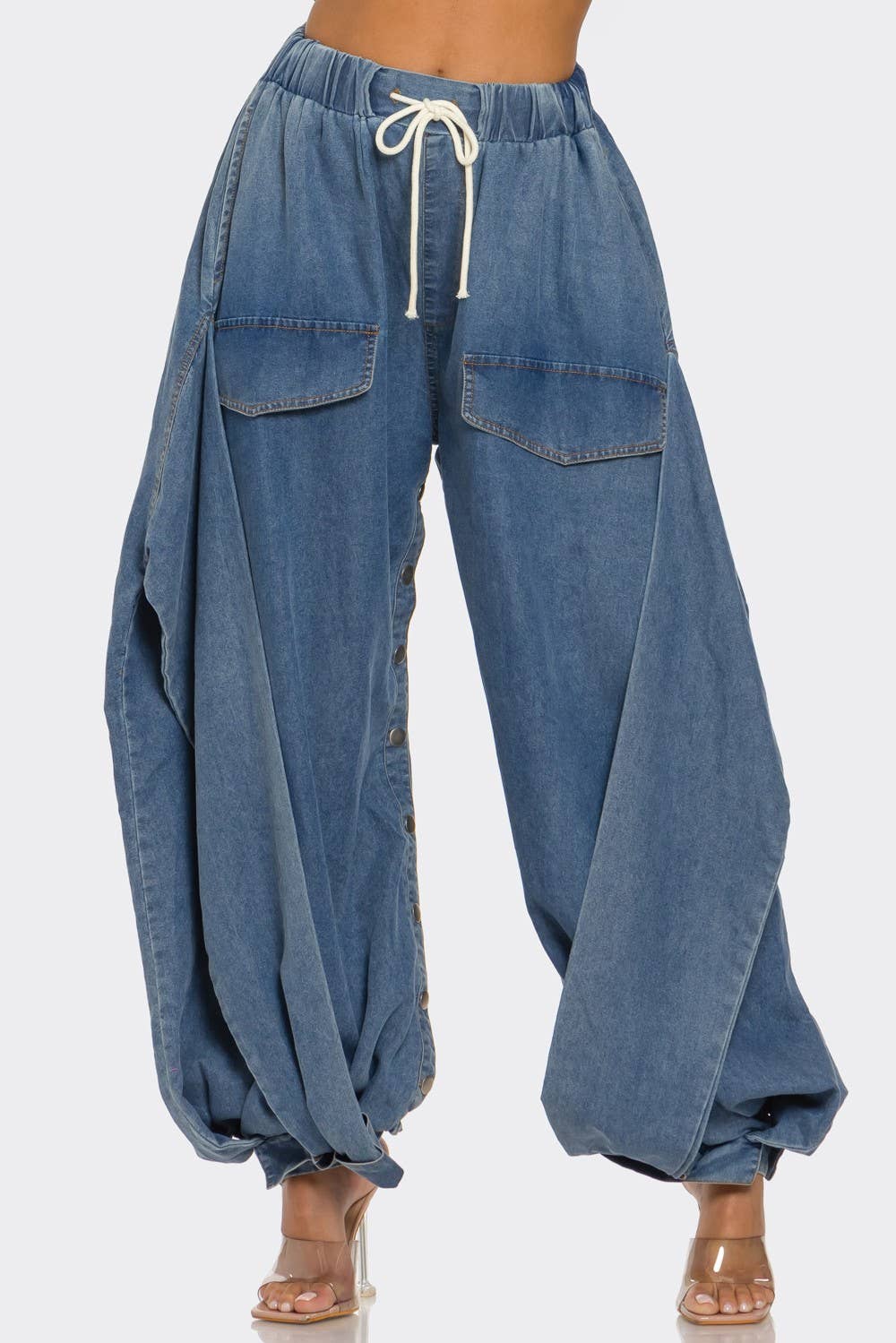 Plus Size Cocoon Cargo Denim Pants