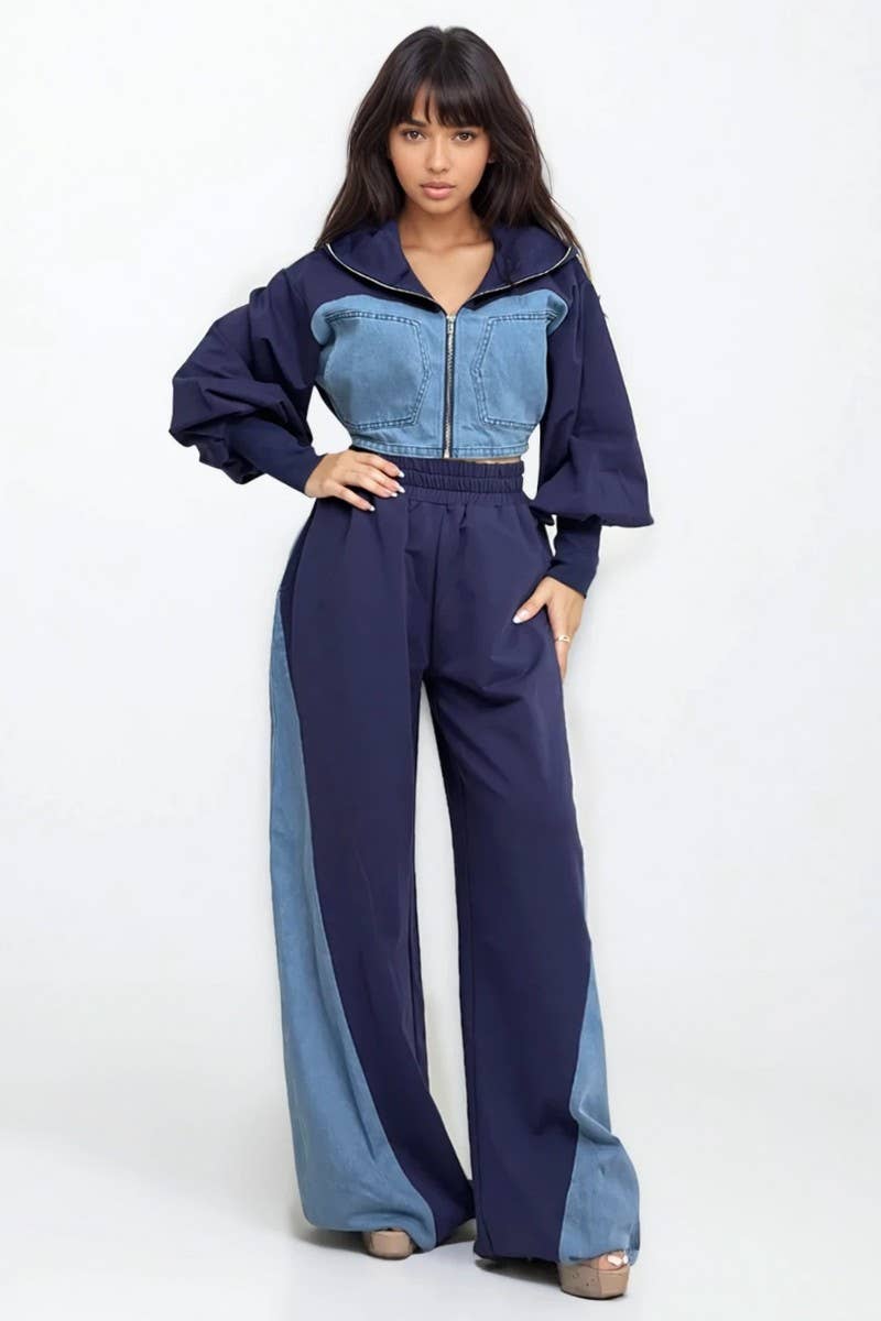 PLUS SIZE Two-Tone Denim Panel Utility Set