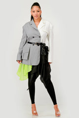 PLUS SIZE Colorblock Blazer with Layered Skirt Detail