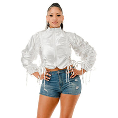 Plus Ruched Adjustable Drawstring Detail Jacket