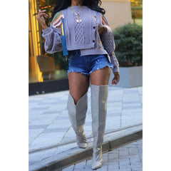 Asymmetric Patchwork Knit Button Sweater