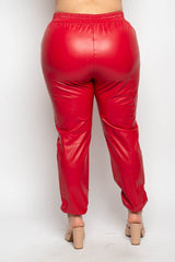 Curvy Faux Leather Red Joggers