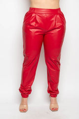 Curvy Faux Leather Red Joggers