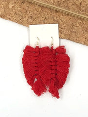 Red Macramé Leaf Earrings
