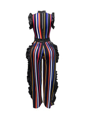 Curvy Striped Ruffle Jumpsuit