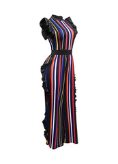 Curvy Striped Ruffle Jumpsuit